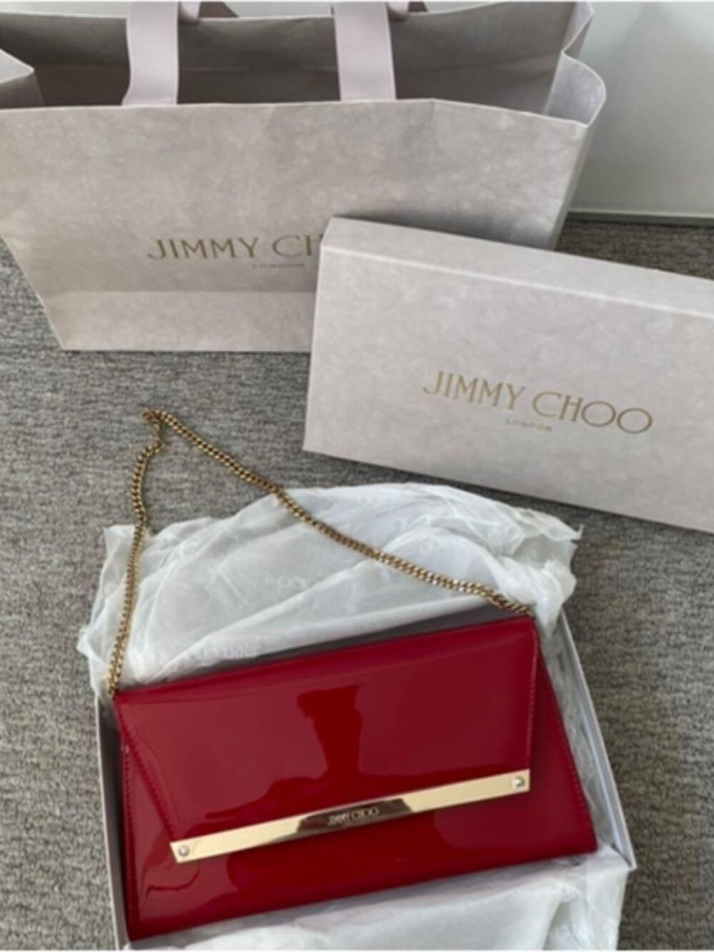 Jimmy Choo Red Patent Leather Clutch Bag — Brand New, Never Used